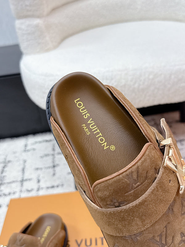 LV Cosy Comfort Mules Full Brown Monogram Suede 616988