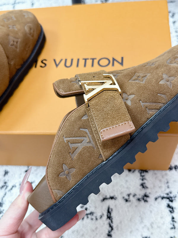 LV Cosy Comfort Mules Full Brown Monogram Suede 616988