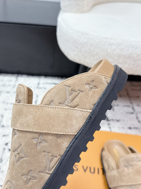 LV Cosy Comfort Mules Light Brown Monogram Suede 616990