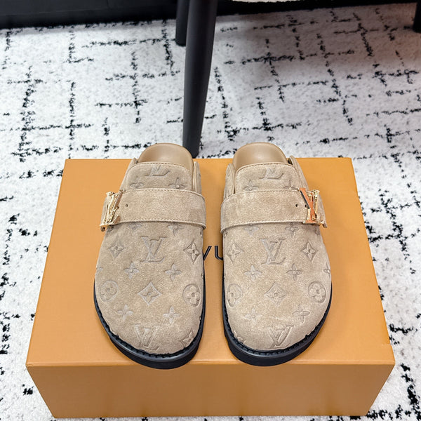 LV Cosy Comfort Mules Light Brown Monogram Suede 616990
