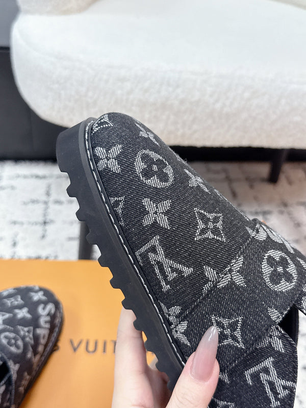 LV Cosy Comfort Mules Dark Grey Monogram Denim 616992