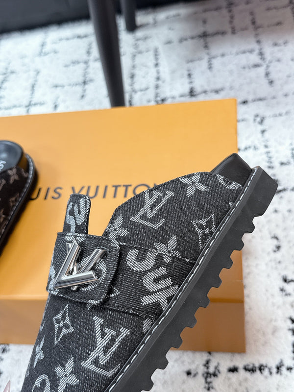 LV Cosy Comfort Mules Dark Grey Monogram Denim 616992