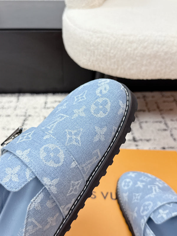 LV Cosy Comfort Mules Light Blue Monogram Denim 616994