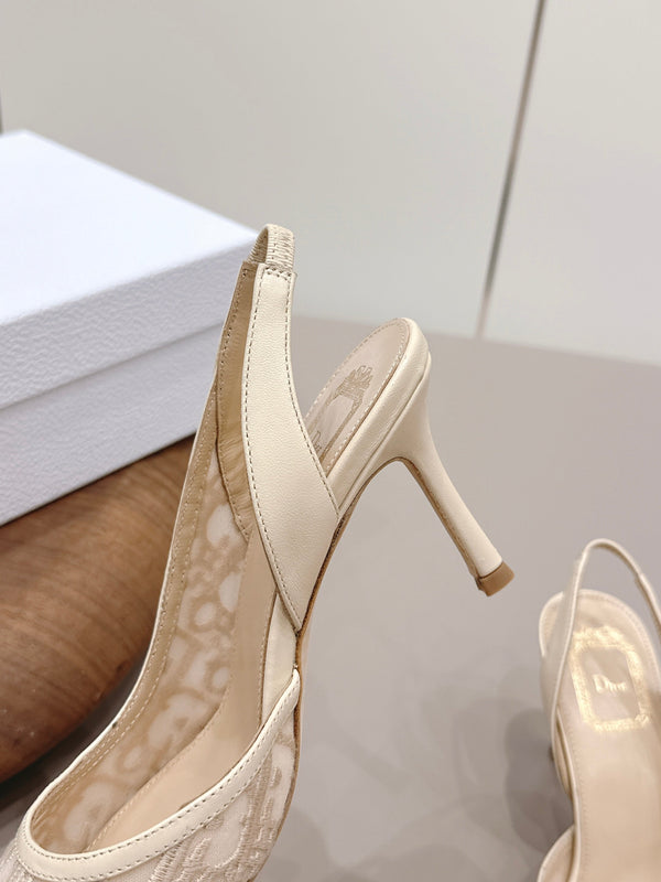 CD 26s Adiorable Slingback Pumps 8cm Beige Mesh Sheepskin