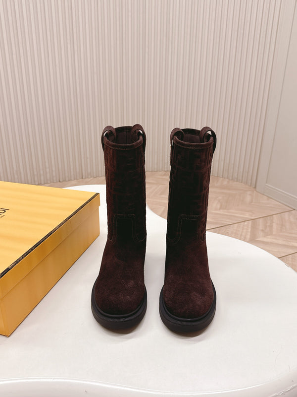 Fendi 25 Short Boots Deep Chocolate Brown Suede 500933