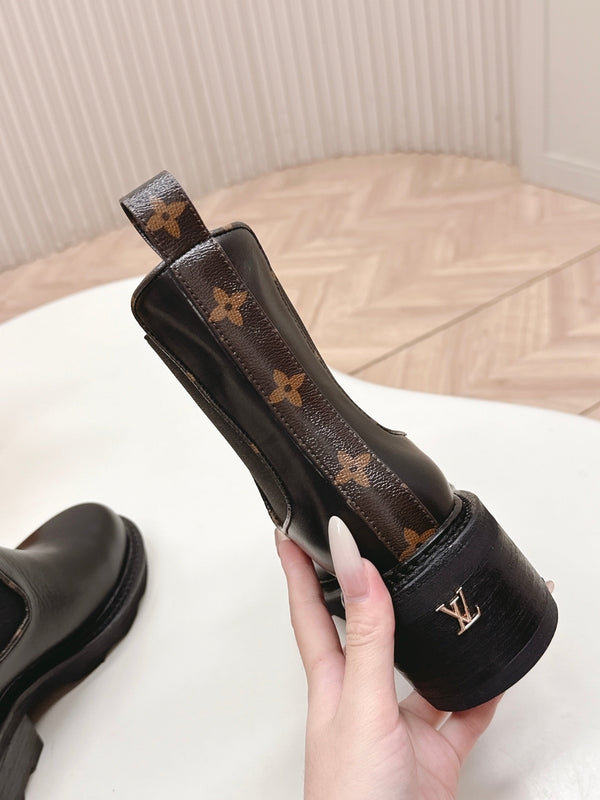 LV 2026 Beaubourg Platform Ankle Boot Black Calfskin 595465