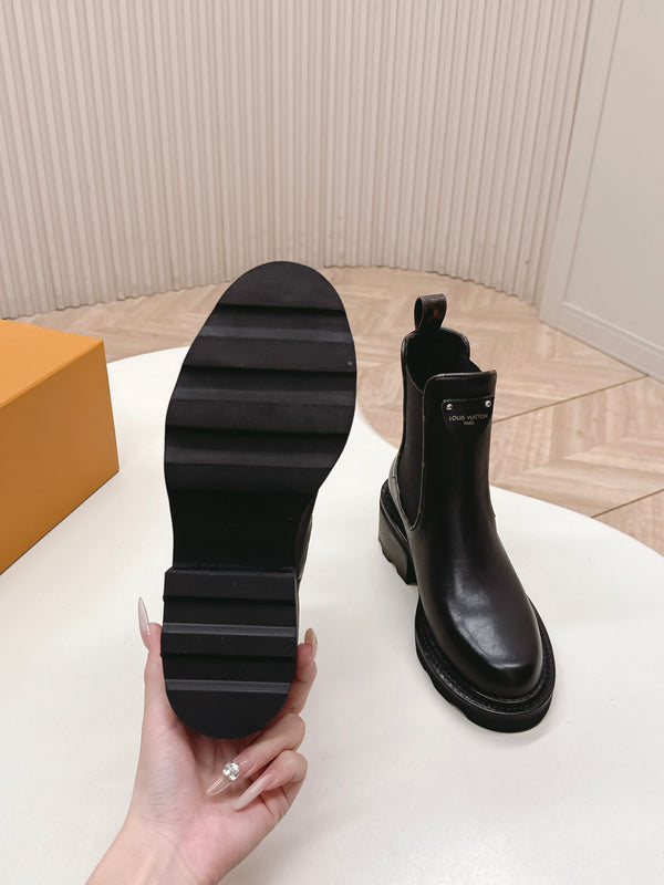 LV 2026 Beaubourg Platform Ankle Boot Black Calfskin 595465