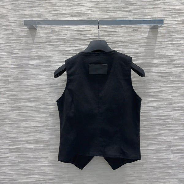 LV25 Vest Daisy Flower Youthful Black Cotton