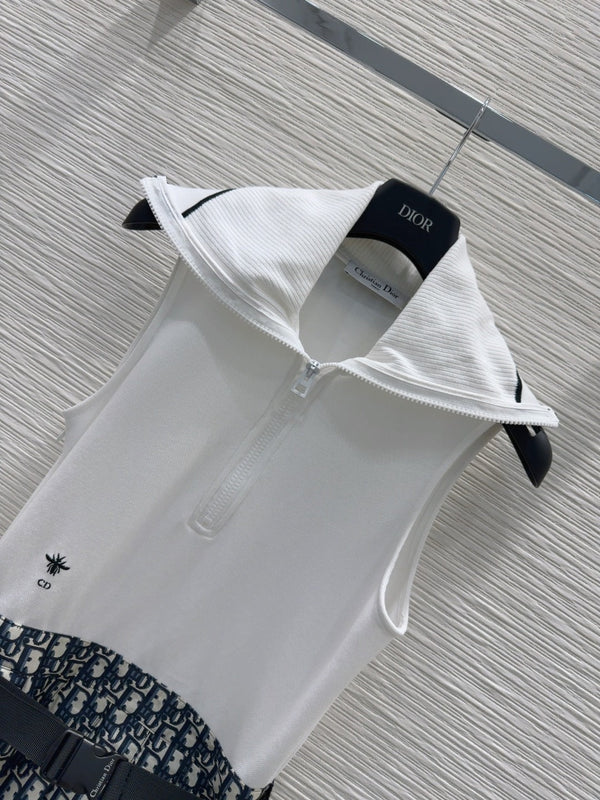 CD 2025 Vest Dress White mix Navy blue Cotton Polyester