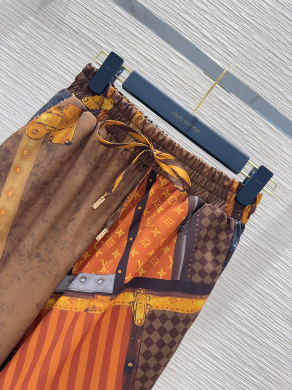 LV 25 Retro Elegant Trousers Multicolor Polyester