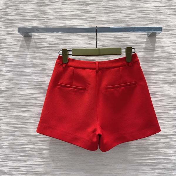 GG Crêpe Short With Double G Button Red Wool 346698