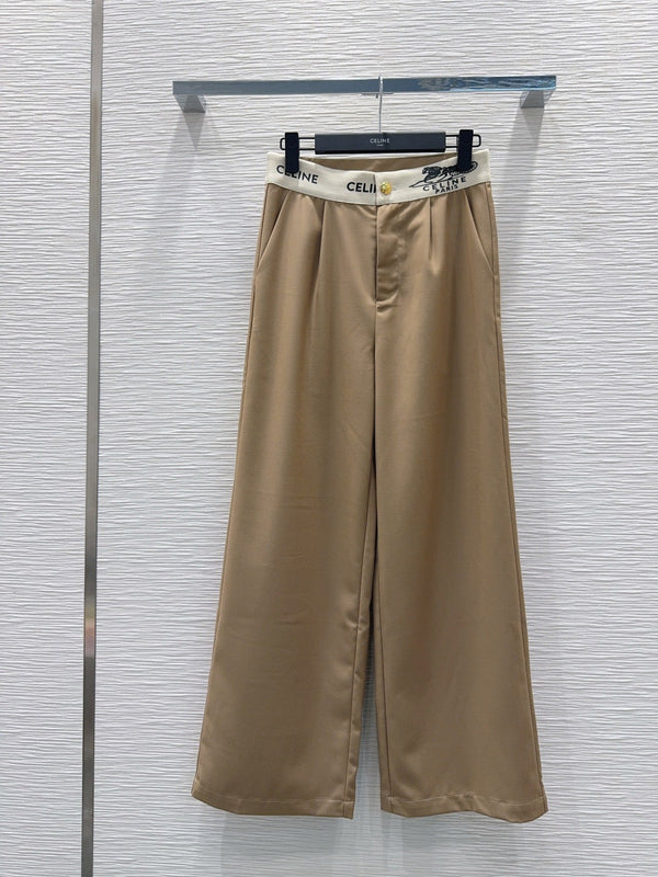 Celine 26S Wide-leg Trousers Celine Belt Beige Polyester Viscose 351299