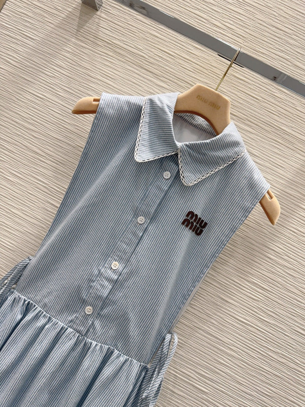 Miu 26s Vest Dress Light Blue White Cotton 394977
