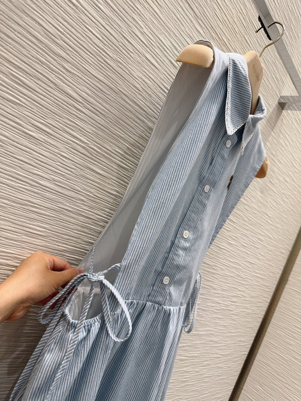 Miu 26s Vest Dress Light Blue White Cotton 394977