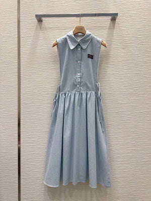 Miu 26s Vest Dress Light Blue White Cotton 394977