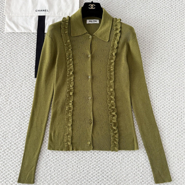 Miu 26s Cardigan Fern Green Cashmere Silk 380643