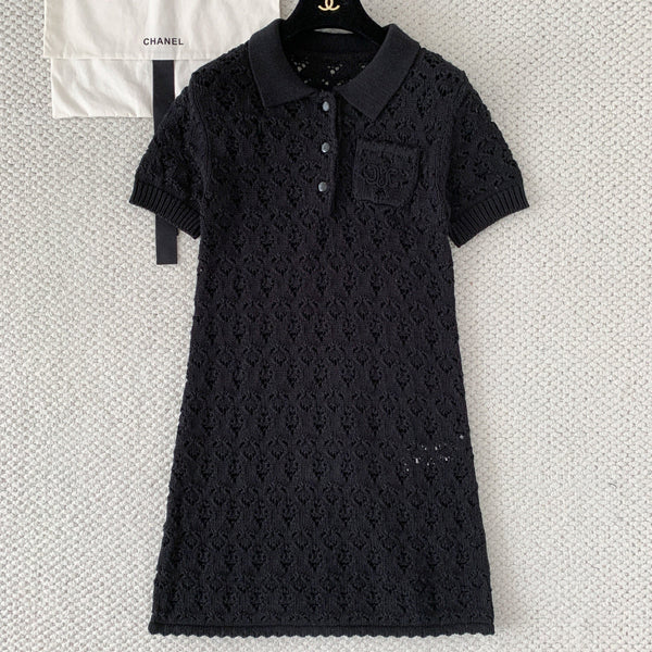 CL Mini Dress Black Cotton Pointelle 380652