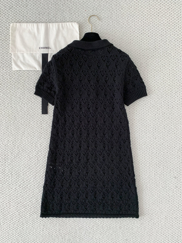 CL Mini Dress Black Cotton Pointelle 380652