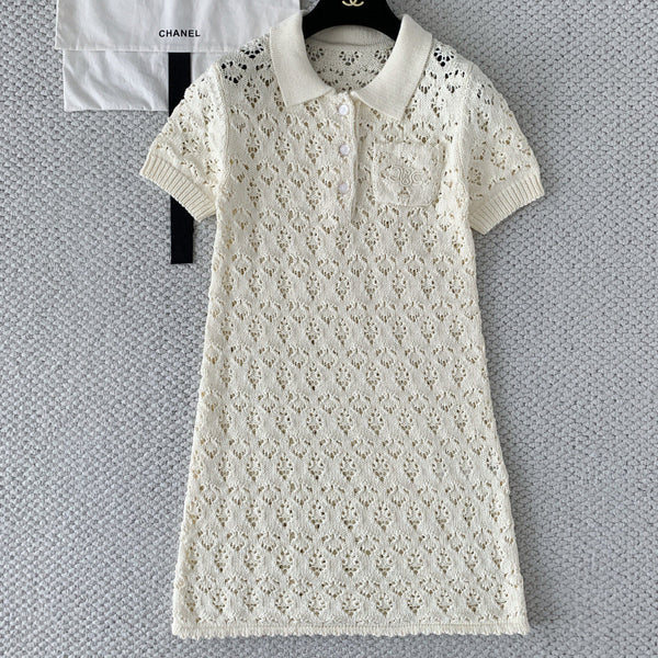 CL Mini Dress Cream Cotton Pointelle 380653