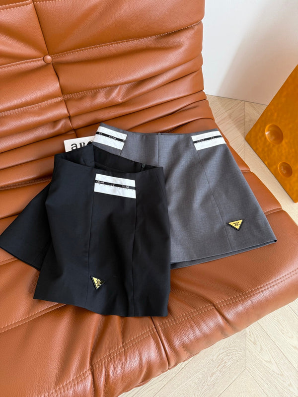 Celine 25 Wide-leg Shorts Black and Gray Polyester