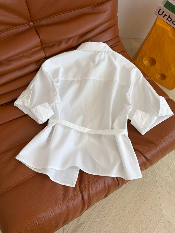 CC 26s Button-Down Waist Shirt White Cotton 384872