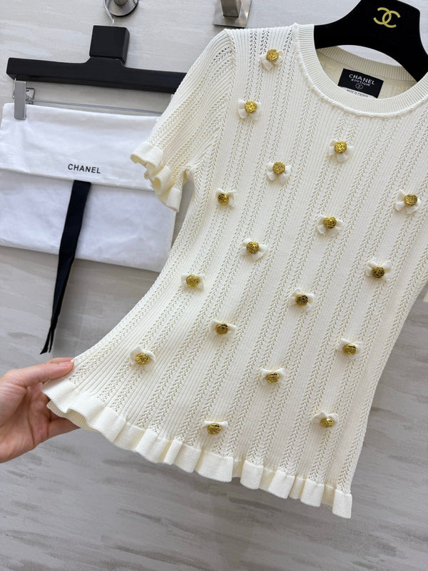 CC Short-Sleeved Top Ivory Cashmere 394202