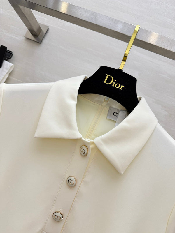 CD Fitted Dress with CD Buttons Cream Wool Silk 394196