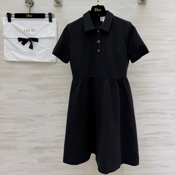 CD Fitted Dress with CD Buttons Black Wool Silk 394197