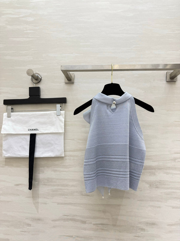 CC Tie-Knit Halter Top Light Grey Cashmere 394170