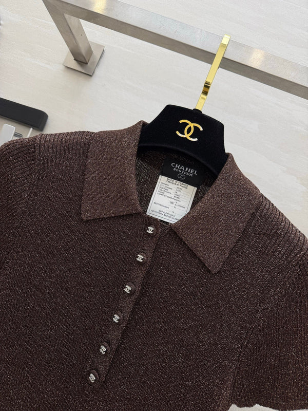 CC 26s Polo Knit Short-Sleeve Sleeve Golden Brown Cashmere 394166
