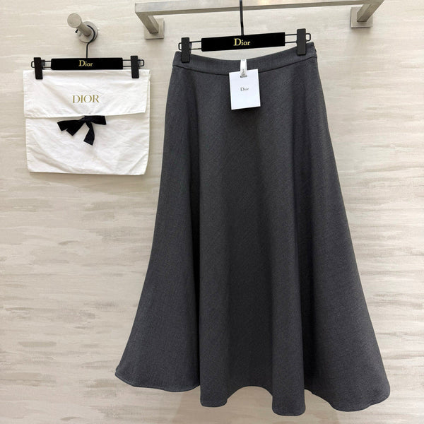 CD Mid-Length Skirt Grey Wool Silk 394144