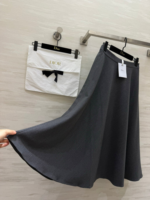 CD Mid-Length Skirt Grey Wool Silk 394144