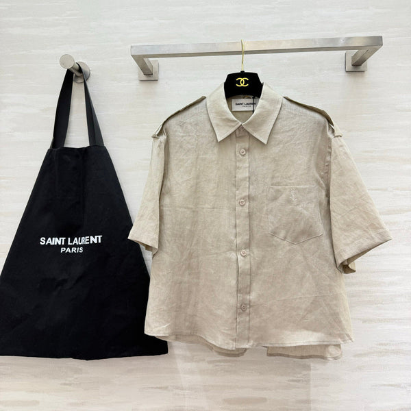 YSL 26s Short-Sleeve Shirt Cream Linen 397024