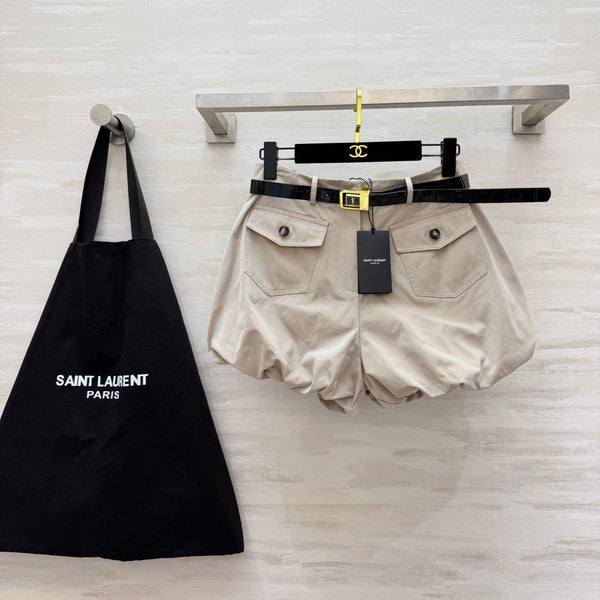 YSL 26s Flower Bud Shorts Cream Cotton 397026