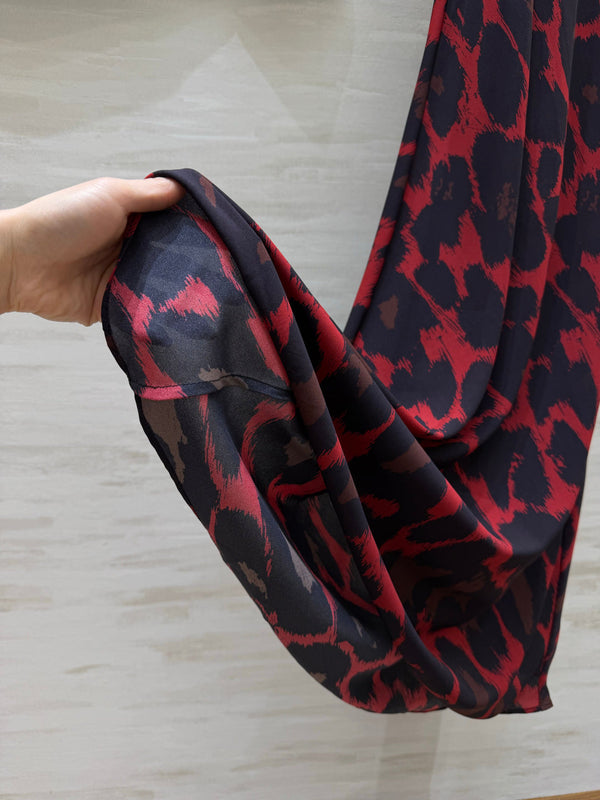 YSL 26s V-Neck Maxi Dress Black Red Silk 398892