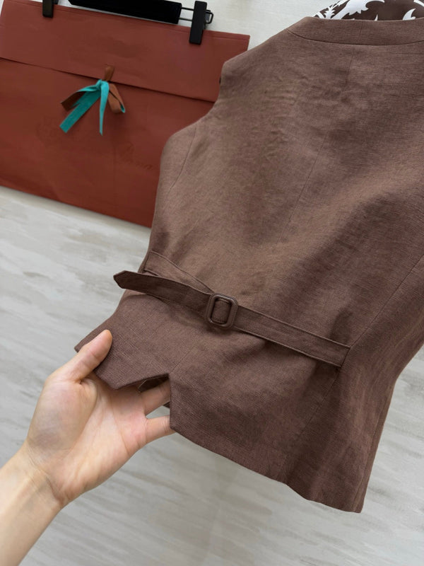 LP 26s Vest Brown Linen 398875
