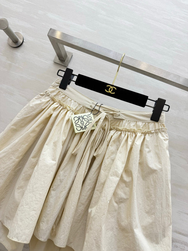 Loew 26s Drawstring Mini Skirt Cream Cotton 398858
