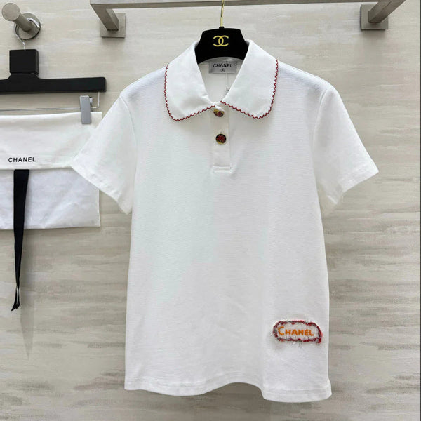 CC 2026 Red-Trimmed Peter Pan Collar Polo Short-Sleeve White Cotton 666394