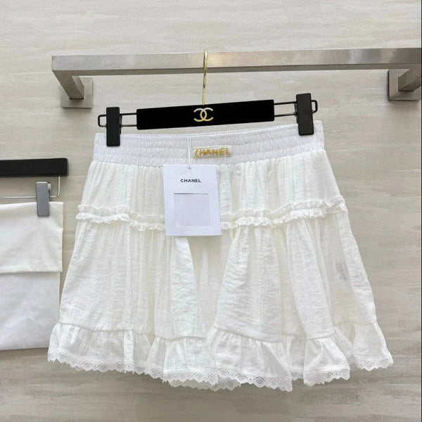 CC 2026 Double-layered Ruffled Skirt White Cotton 666397