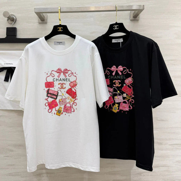 CC 2026 Rhinestone Print T-shirt Cotton 681371