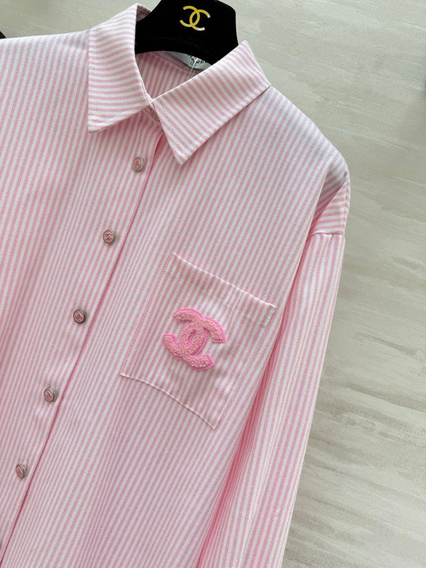 CC 26s Striped Long-Sleeve Shirt Pink Cotton 414115