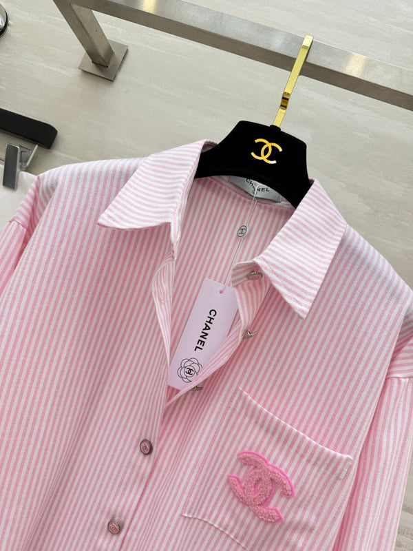 CC 26s Striped Long-Sleeve Shirt Pink Cotton 414115