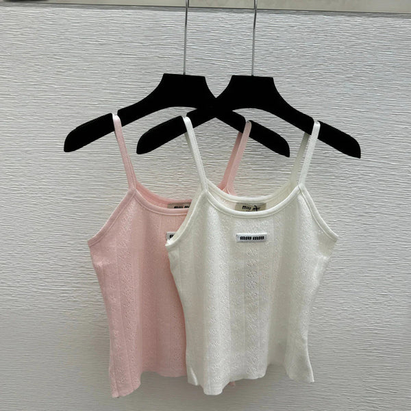 Miumiu 2026 Knitted Camisole White and Pink Tencel Cotton 136085