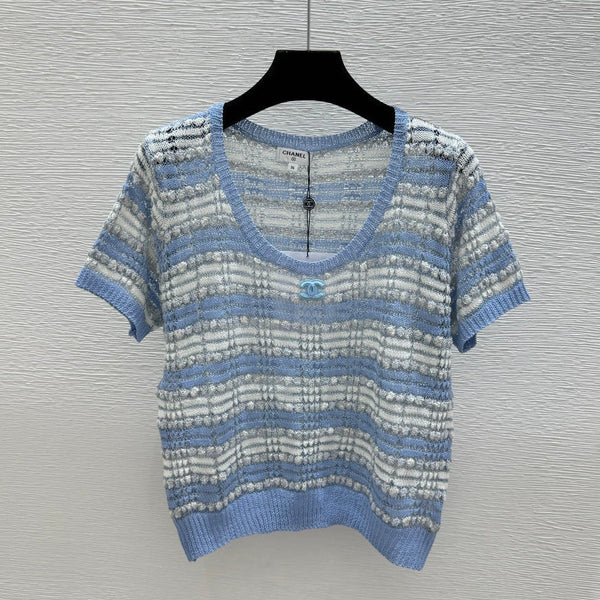 CC 2026 Striped Short-sleeved Shirt Blue Polyester Viscose 516783