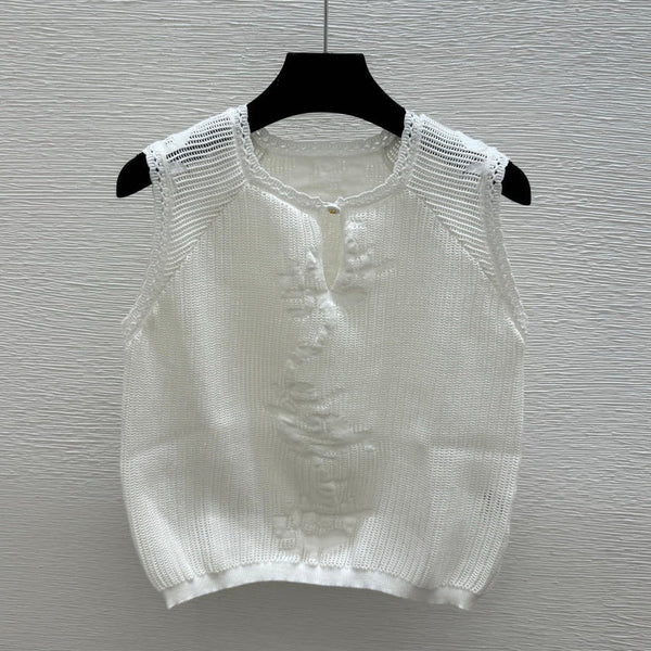 CC 2026 Round Neck Knitted Vest White Cotton 516805