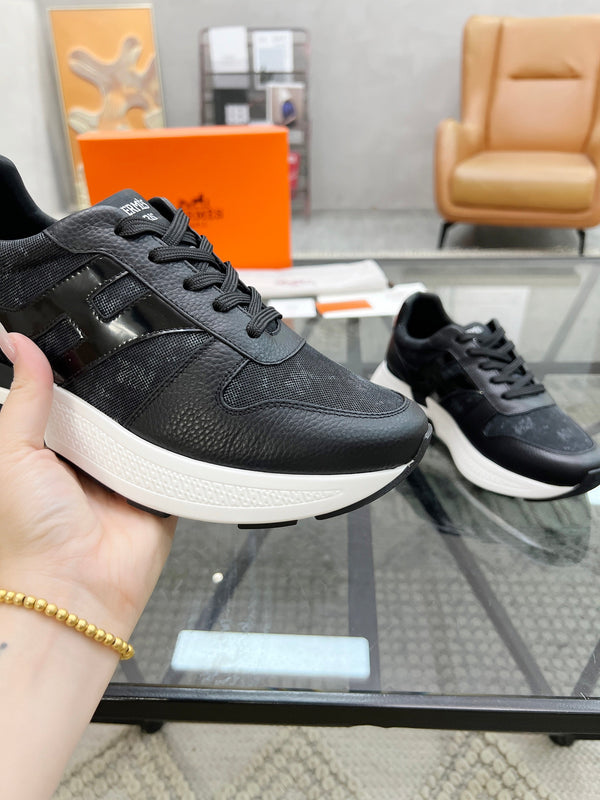HM Men's Sneaker Black Cowhide Fabric 603852
