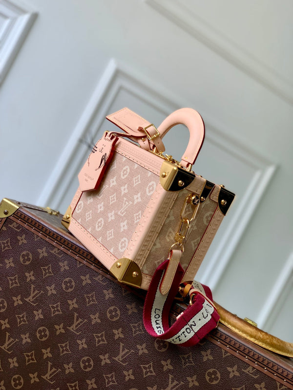 LV 2025 Petite Valise Box-Shaped Bag Beige Canvas Cowhide 346582