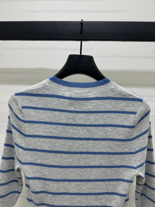 Prada Logo-Intarsia Striped Top Marble Grey Wool 351053