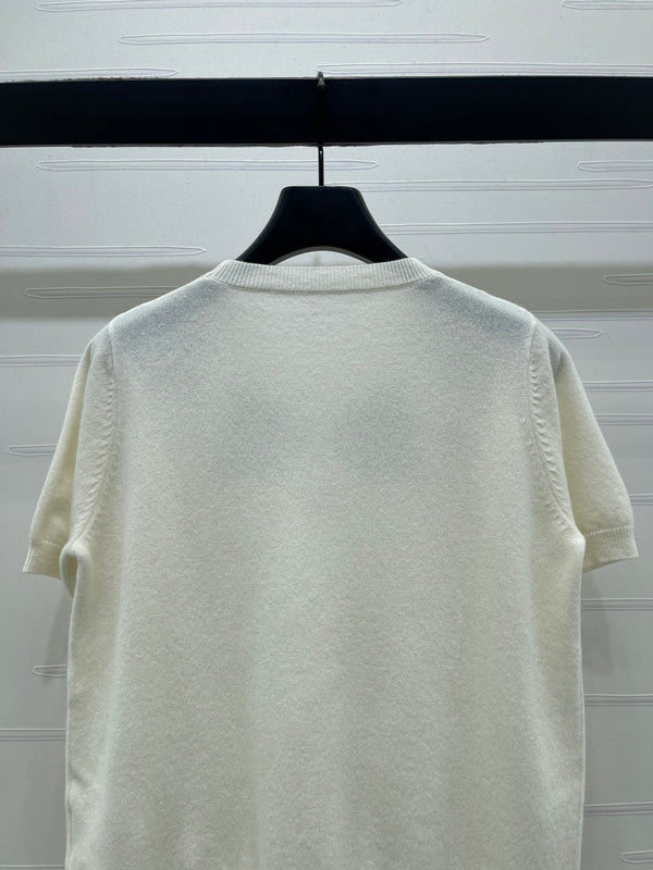 CD SS26 Beaded Floral Knit Top Ivory Wool 351068