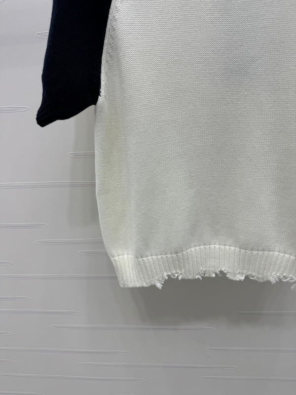 CC Short Sleeve Knitted Sweater White Black Cashmere Wool 351022